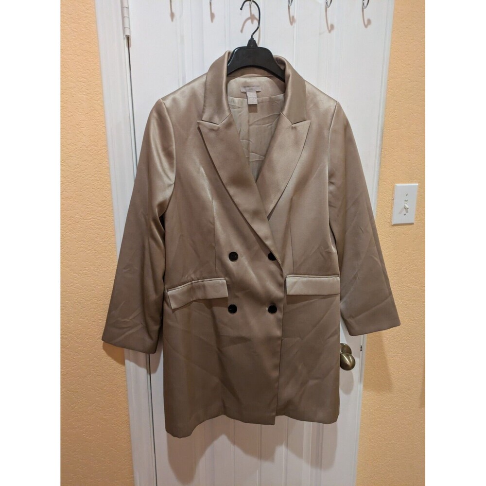 H&M Beige Satin  BLAZER/Dress JACKET SIZE L